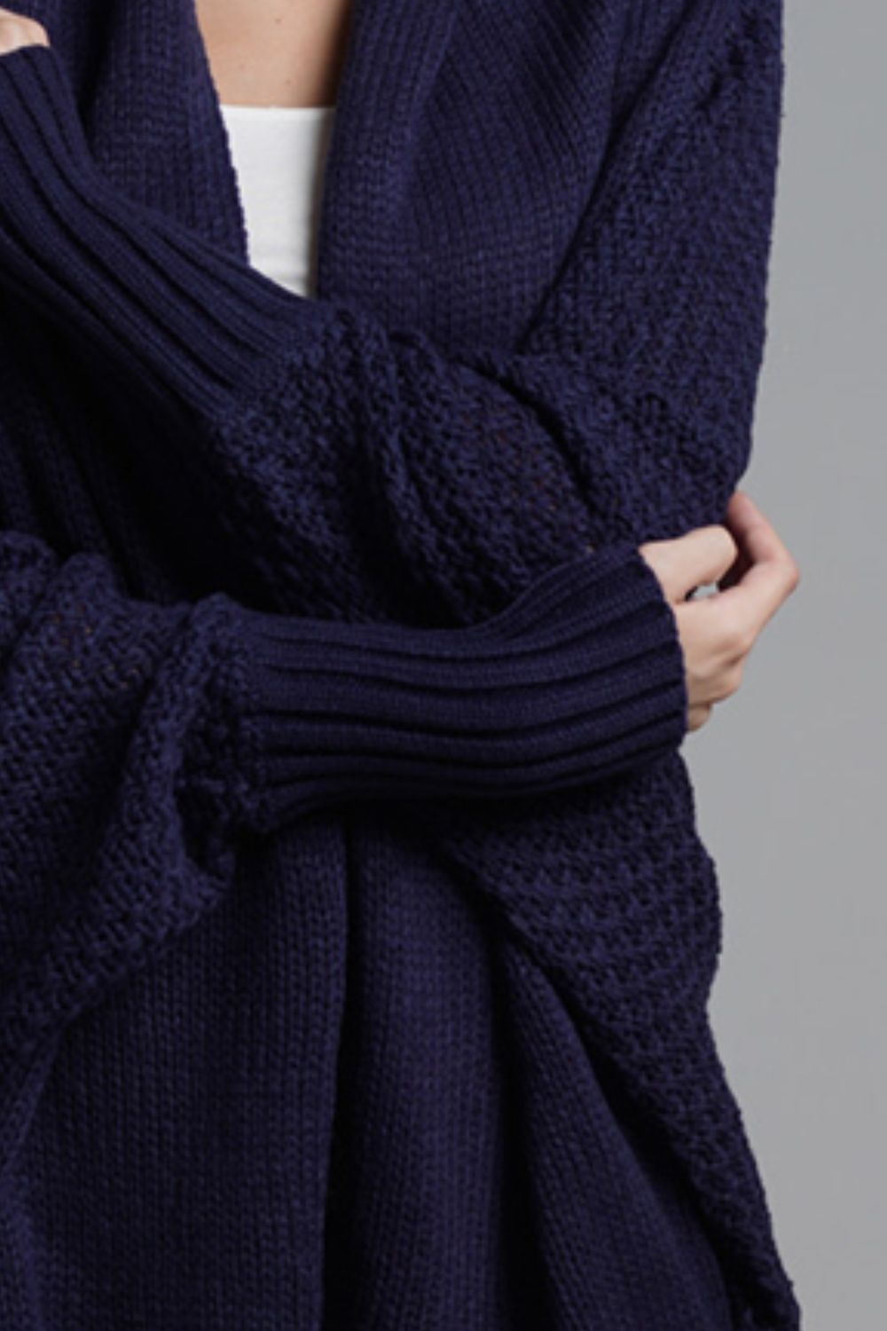 Dolman Sleeve Open Front Ribbed Trim Longline Cardigan navy