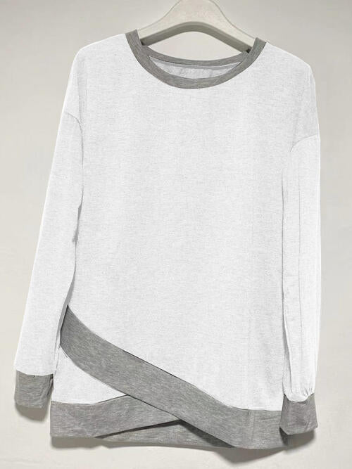 Contrast Boat Neck Long Sleeve T-Shirt