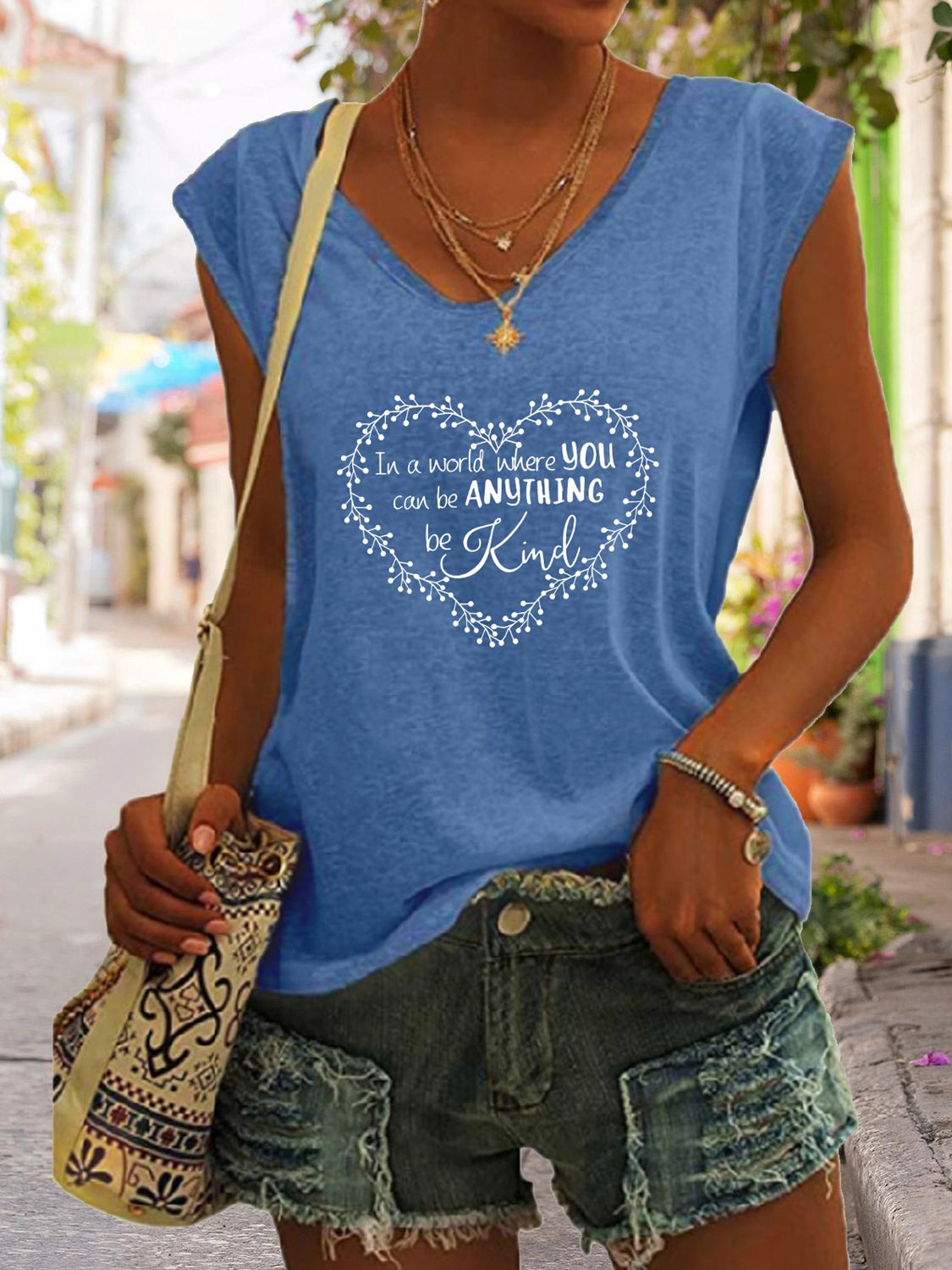 Full Size Heart Graphic V-Neck Tank