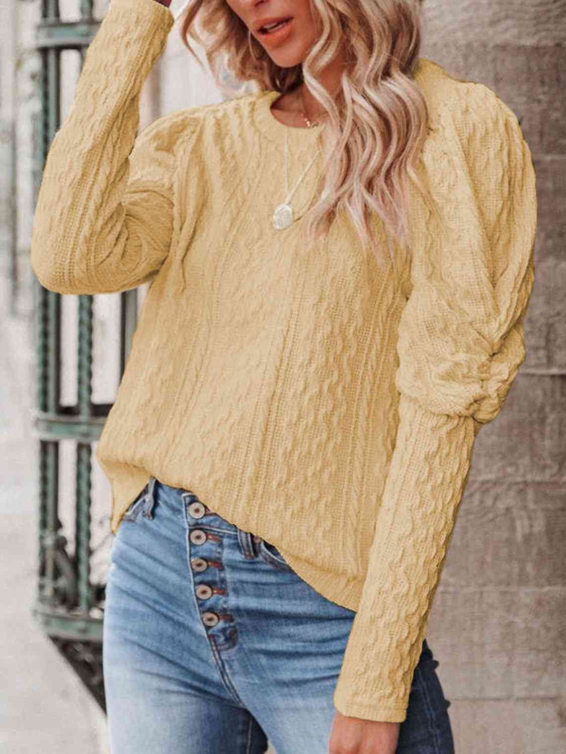 Round Neck Puff Sleeve Knit Top